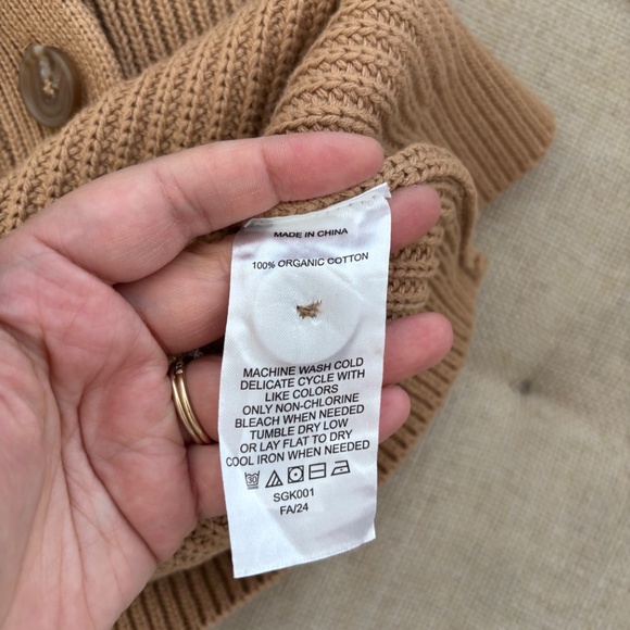 Quince Tan Oversized Boyfriend Ribbed Cotton Cardigan - Size Small - Picture 3 of 6